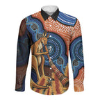 Personalised Australia Kangaroo Didgeridoo Long Sleeve Button Shirt Bottlebrush Flowers Indigenous Art