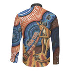 Personalised Australia Kangaroo Didgeridoo Long Sleeve Button Shirt Bottlebrush Flowers Indigenous Art