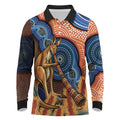 Personalised Australia Kangaroo Didgeridoo Long Sleeve Polo Shirt Bottlebrush Flowers Indigenous Art
