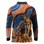 Personalised Australia Kangaroo Didgeridoo Long Sleeve Polo Shirt Bottlebrush Flowers Indigenous Art