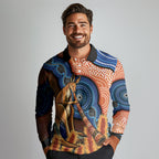 Personalised Australia Kangaroo Didgeridoo Long Sleeve Polo Shirt Bottlebrush Flowers Indigenous Art