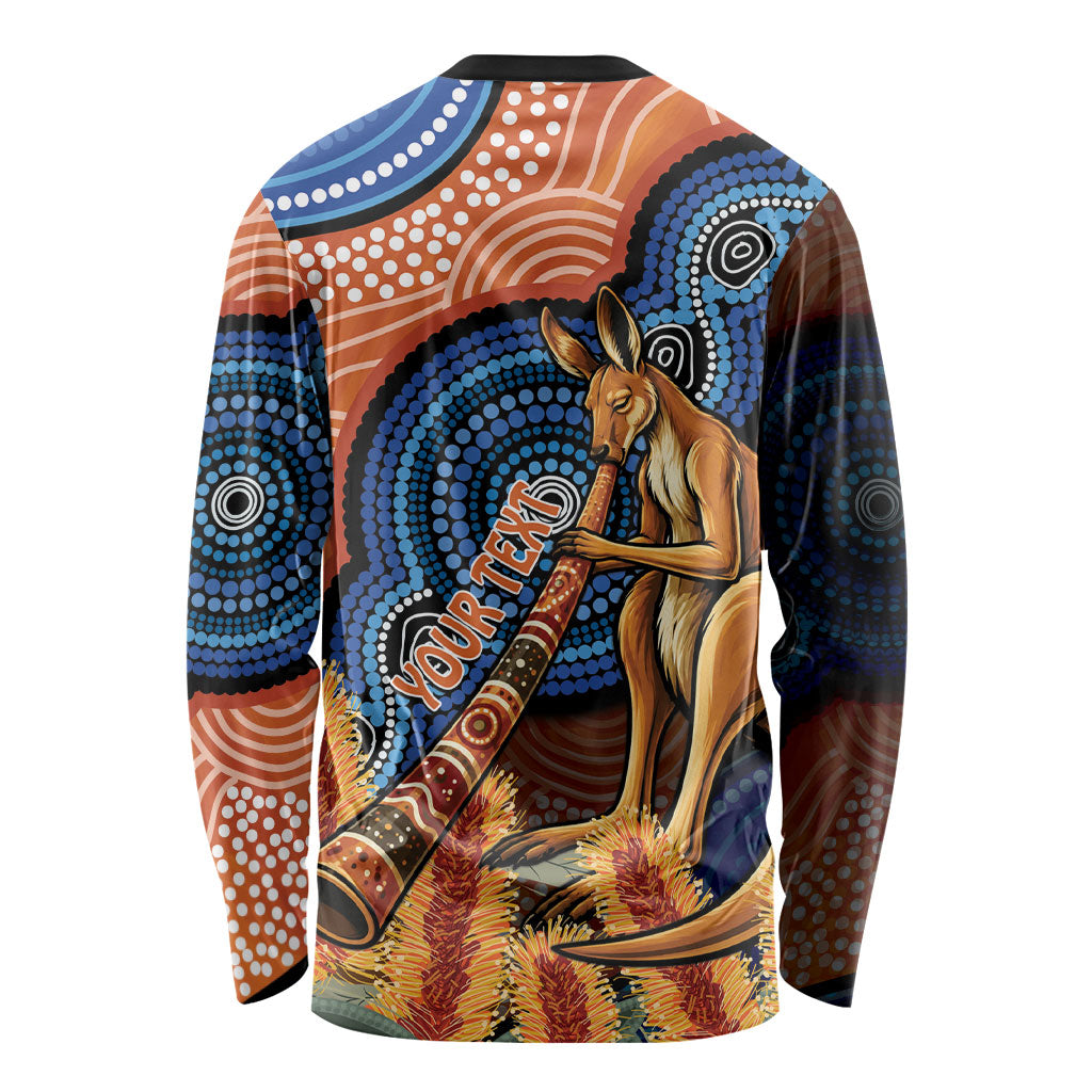 Personalised Australia Kangaroo Didgeridoo Long Sleeve Shirt Bottlebrush Flowers Indigenous Art