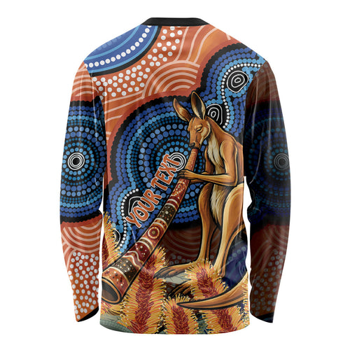 Personalised Australia Kangaroo Didgeridoo Long Sleeve Shirt Bottlebrush Flowers Indigenous Art