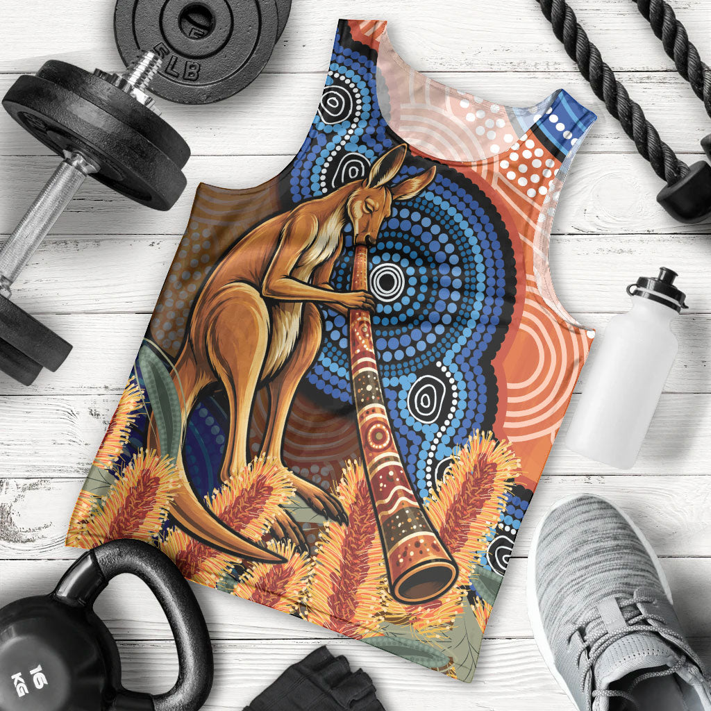 Personalised Australia Kangaroo Didgeridoo Men Tank Top Bottlebrush Flowers Indigenous Art