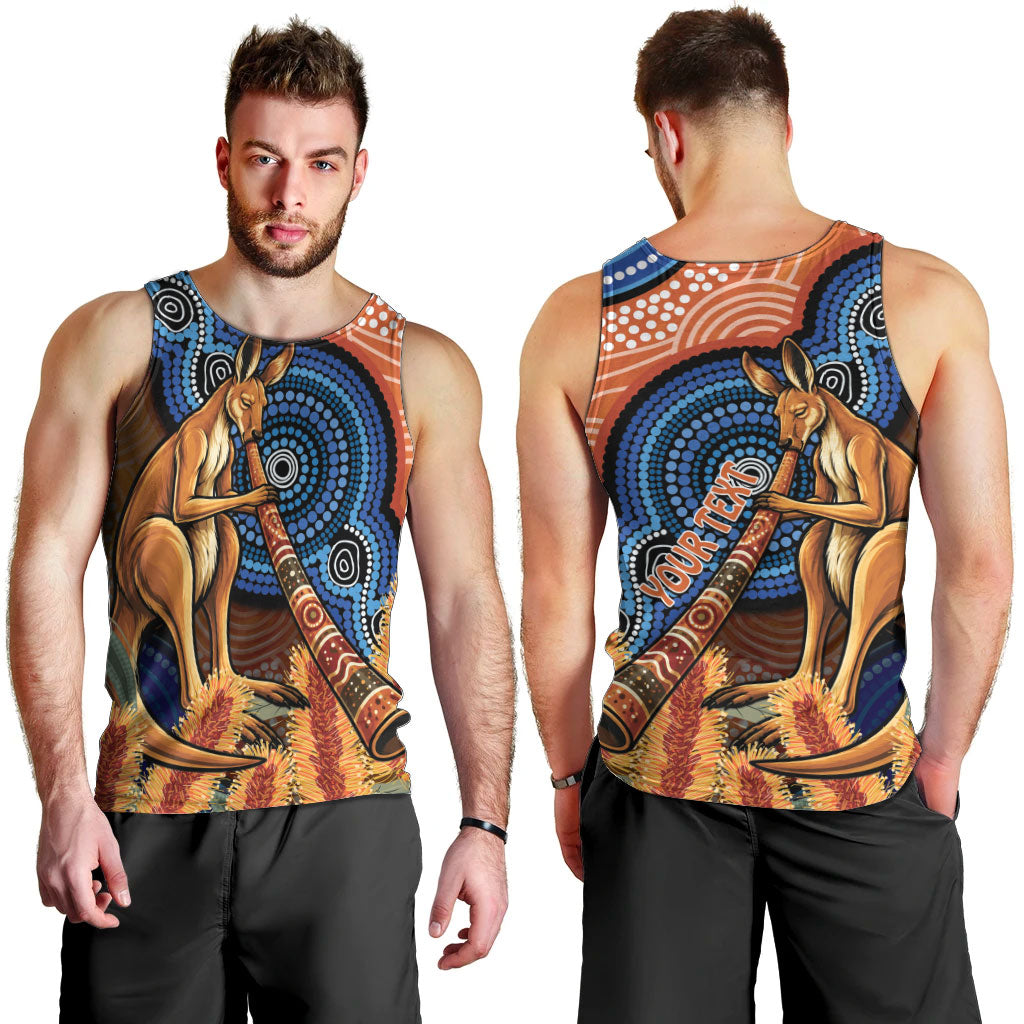 Personalised Australia Kangaroo Didgeridoo Men Tank Top Bottlebrush Flowers Indigenous Art