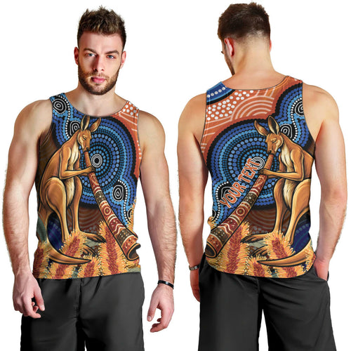 Personalised Australia Kangaroo Didgeridoo Men Tank Top Bottlebrush Flowers Indigenous Art