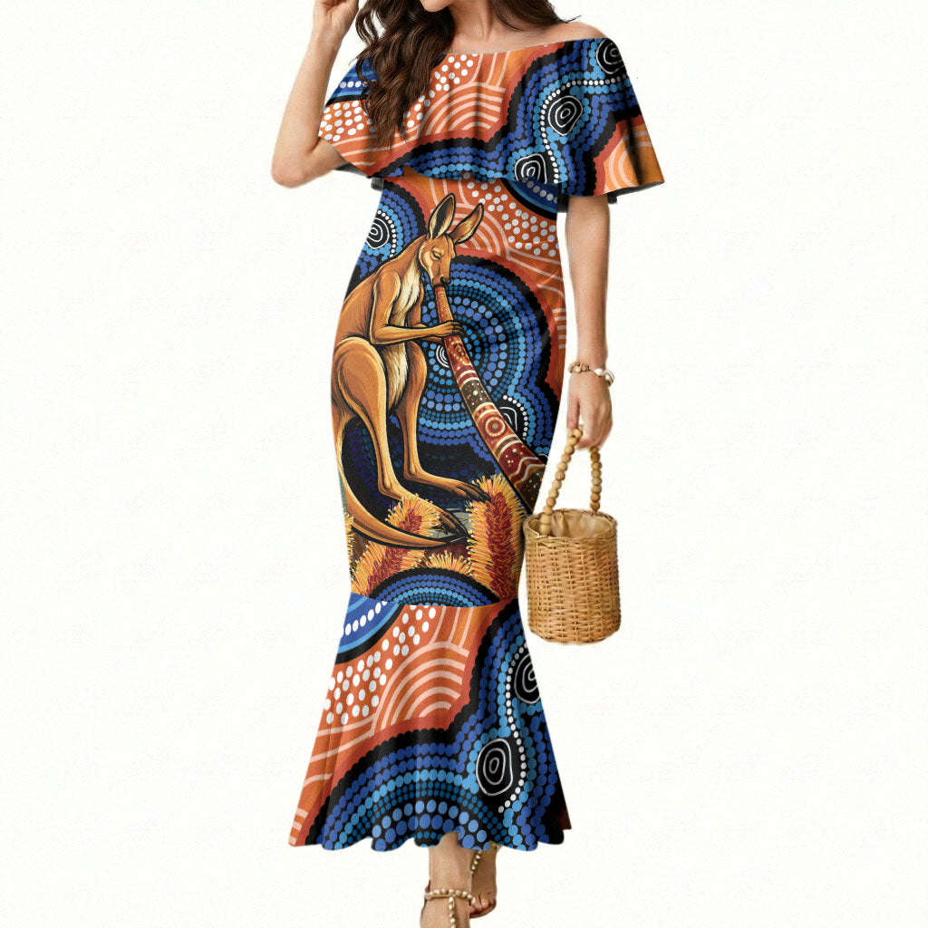 Personalised Australia Kangaroo Didgeridoo Mermaid Dress Bottlebrush Flowers Indigenous Art