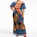 Personalised Australia Kangaroo Didgeridoo Off Shoulder Maxi Dress Bottlebrush Flowers Indigenous Art
