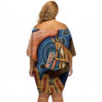 Personalised Australia Kangaroo Didgeridoo Off Shoulder Short Dress Bottlebrush Flowers Indigenous Art