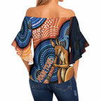 Personalised Australia Kangaroo Didgeridoo Off Shoulder Wrap Waist Top Bottlebrush Flowers Indigenous Art