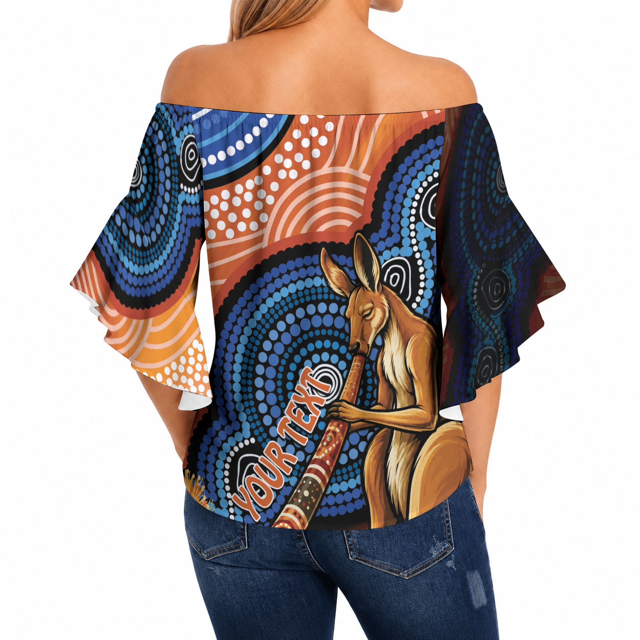 Personalised Australia Kangaroo Didgeridoo Off Shoulder Wrap Waist Top Bottlebrush Flowers Indigenous Art