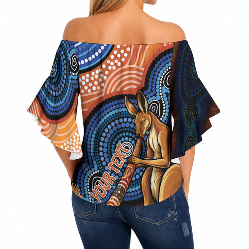 Personalised Australia Kangaroo Didgeridoo Off Shoulder Wrap Waist Top Bottlebrush Flowers Indigenous Art
