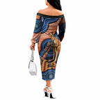 Personalised Australia Kangaroo Didgeridoo Off The Shoulder Long Sleeve Dress Bottlebrush Flowers Indigenous Art
