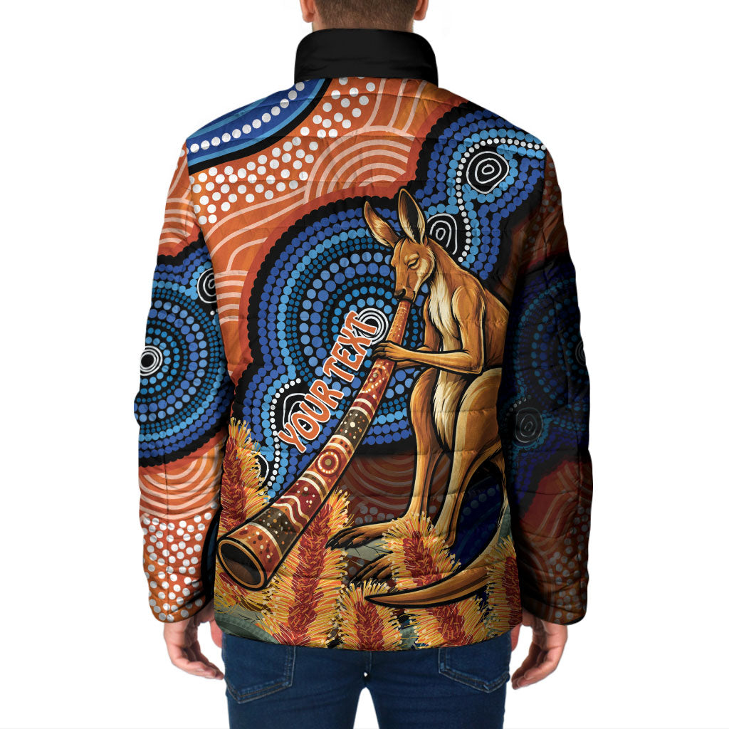Personalised Australia Kangaroo Didgeridoo Padded Jacket Bottlebrush Flowers Indigenous Art