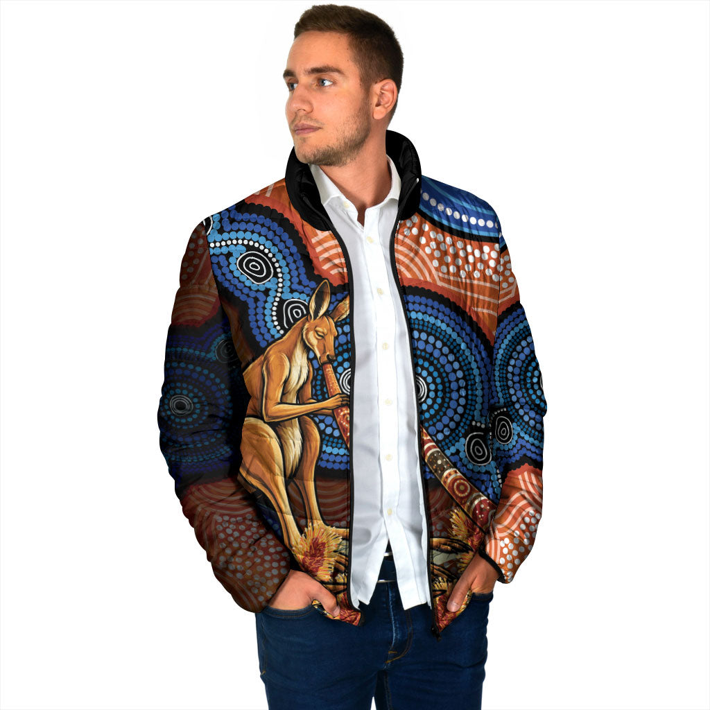 Personalised Australia Kangaroo Didgeridoo Padded Jacket Bottlebrush Flowers Indigenous Art