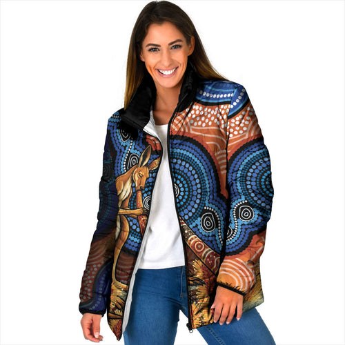 Personalised Australia Kangaroo Didgeridoo Padded Jacket Bottlebrush Flowers Indigenous Art