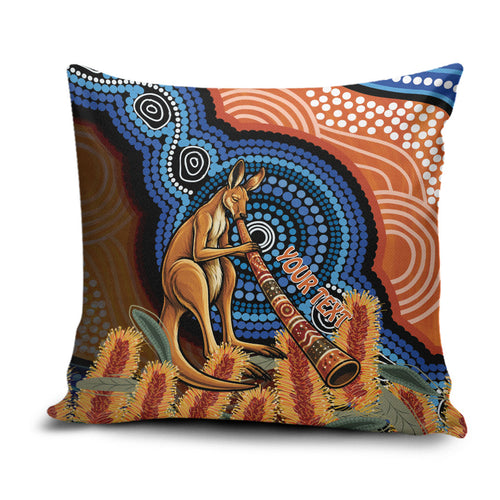 Personalised Australia Kangaroo Didgeridoo Pillow Cover Bottlebrush Flowers Indigenous Art