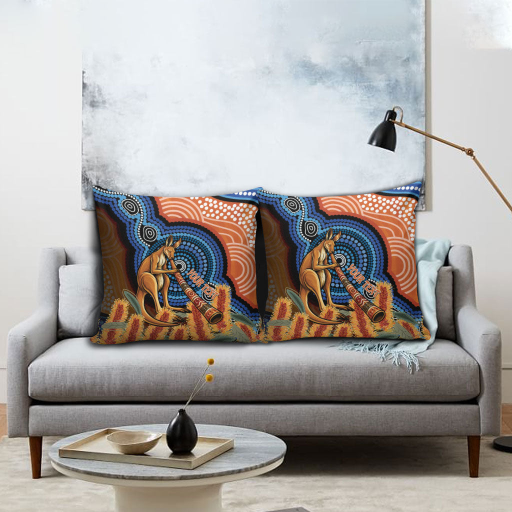 Personalised Australia Kangaroo Didgeridoo Pillow Cover Bottlebrush Flowers Indigenous Art