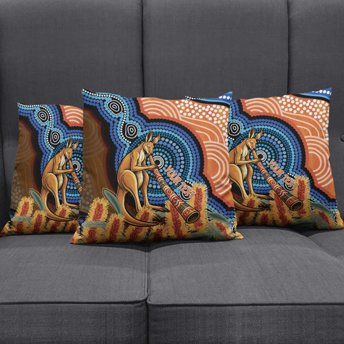Personalised Australia Kangaroo Didgeridoo Pillow Cover Bottlebrush Flowers Indigenous Art