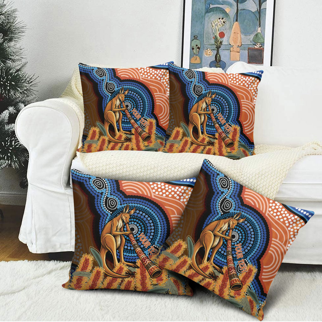Personalised Australia Kangaroo Didgeridoo Pillow Cover Bottlebrush Flowers Indigenous Art