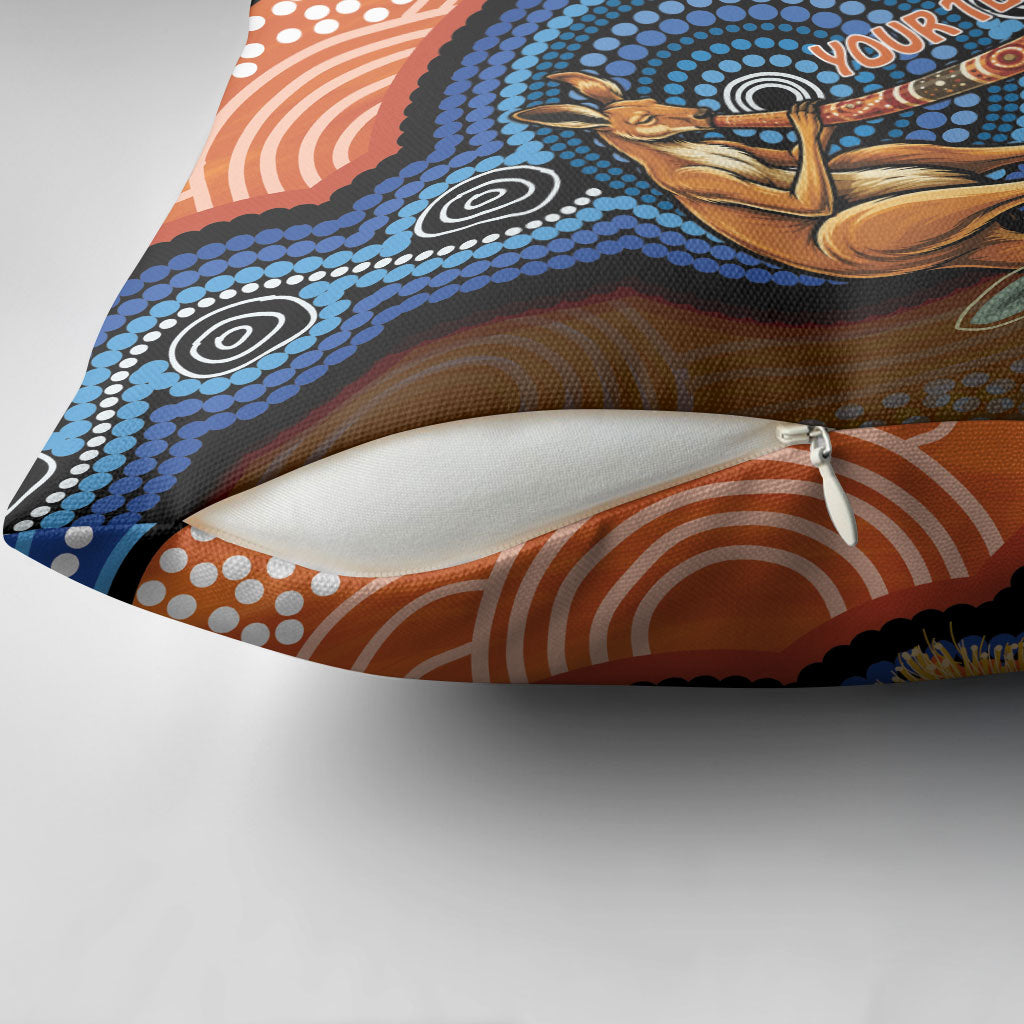 Personalised Australia Kangaroo Didgeridoo Pillow Cover Bottlebrush Flowers Indigenous Art