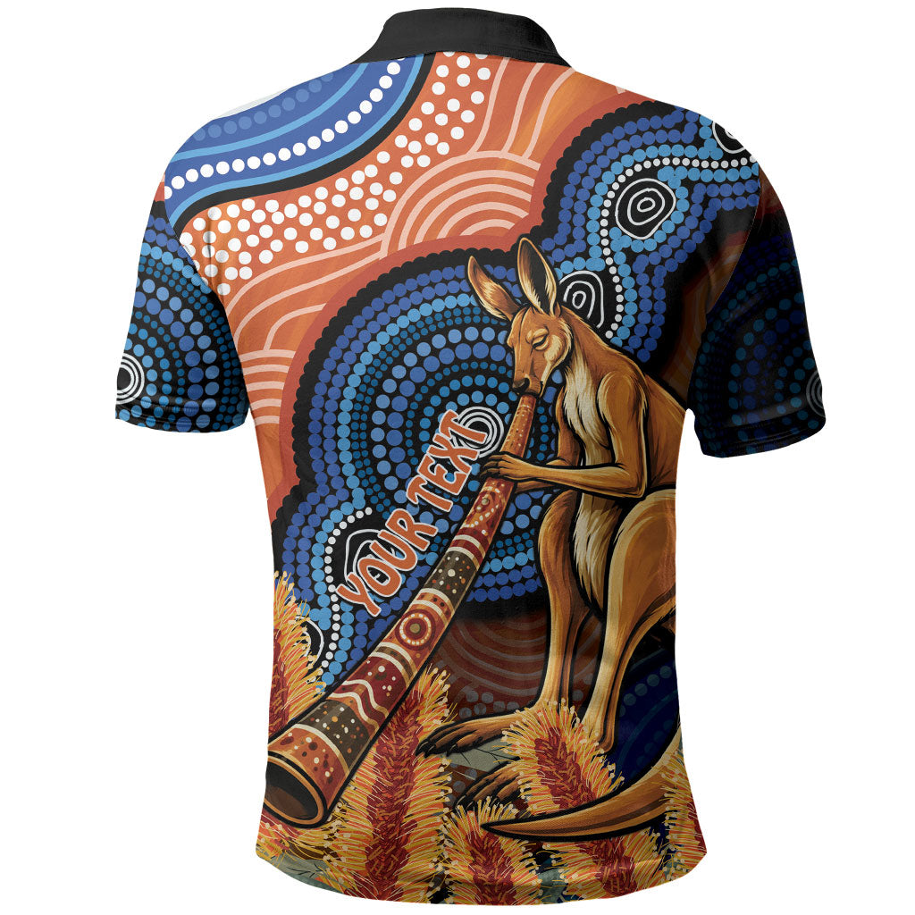 Personalised Australia Kangaroo Didgeridoo Polo Shirt Bottlebrush Flowers Indigenous Art