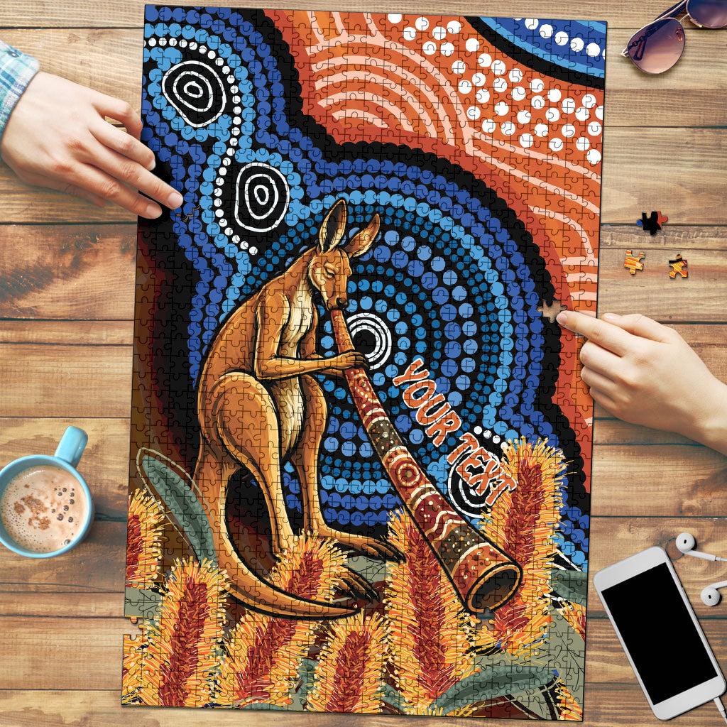 Personalised Australia Kangaroo Didgeridoo Puzzle Bottlebrush Flowers Indigenous Art