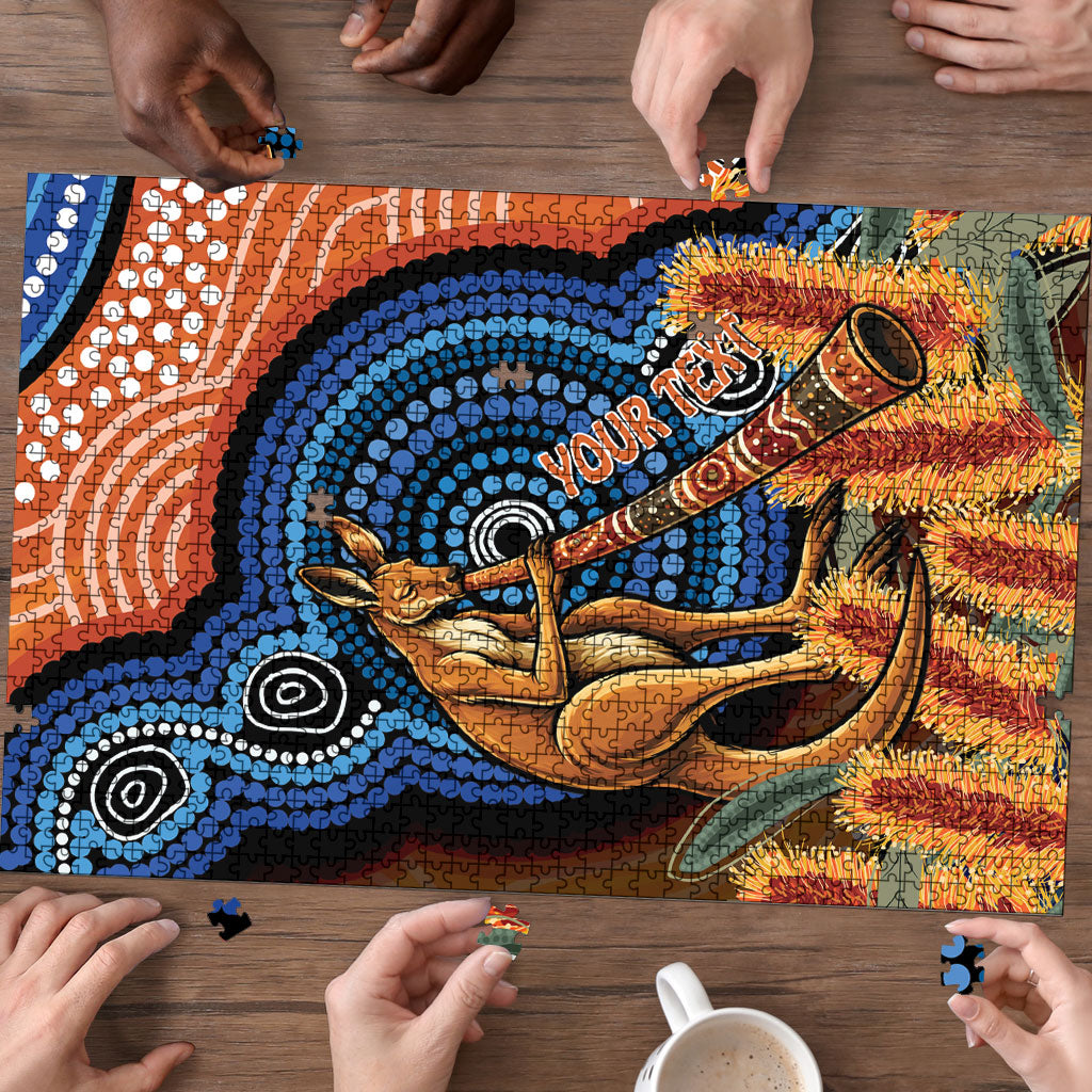 Personalised Australia Kangaroo Didgeridoo Puzzle Bottlebrush Flowers Indigenous Art