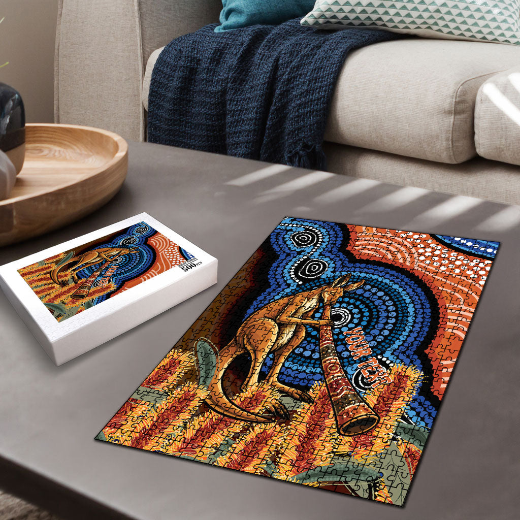 Personalised Australia Kangaroo Didgeridoo Puzzle Bottlebrush Flowers Indigenous Art