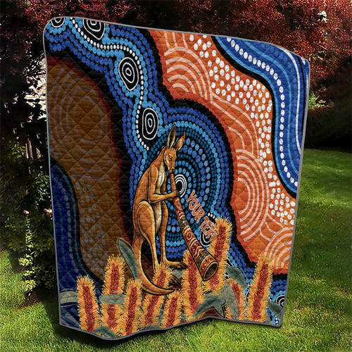 Personalised Australia Kangaroo Didgeridoo Quilt Bottlebrush Flowers Indigenous Art