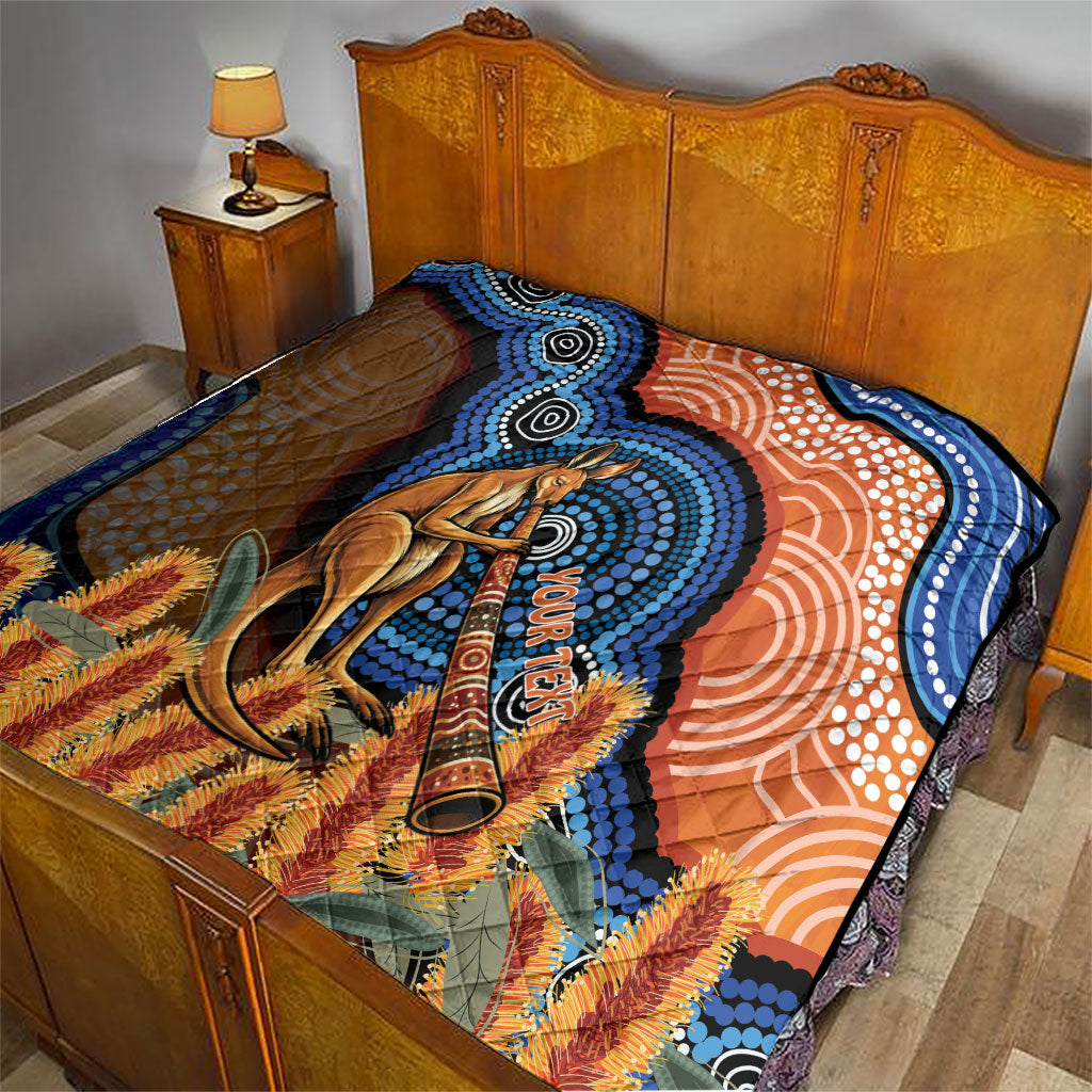 Personalised Australia Kangaroo Didgeridoo Quilt Bottlebrush Flowers Indigenous Art