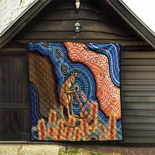 Personalised Australia Kangaroo Didgeridoo Quilt Bottlebrush Flowers Indigenous Art