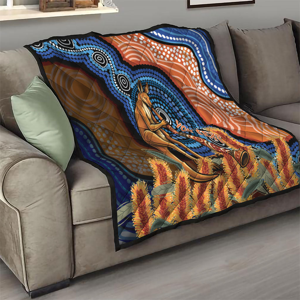 Personalised Australia Kangaroo Didgeridoo Quilt Bottlebrush Flowers Indigenous Art