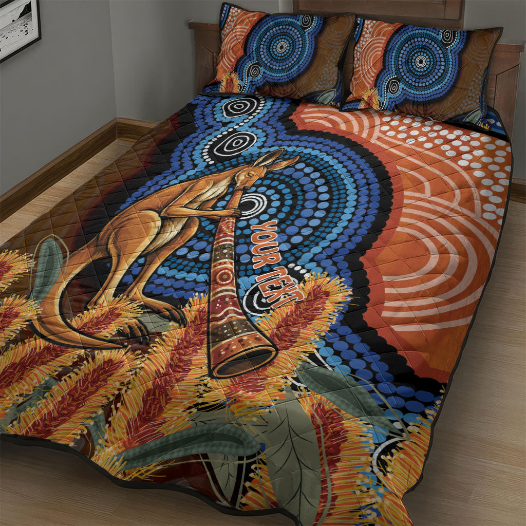 Personalised Australia Kangaroo Didgeridoo Quilt Bed Set Bottlebrush Flowers Indigenous Art