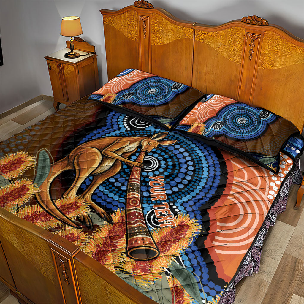 Personalised Australia Kangaroo Didgeridoo Quilt Bed Set Bottlebrush Flowers Indigenous Art