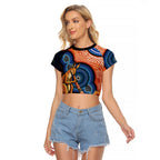 Personalised Australia Kangaroo Didgeridoo Raglan Cropped T Shirt Bottlebrush Flowers Indigenous Art