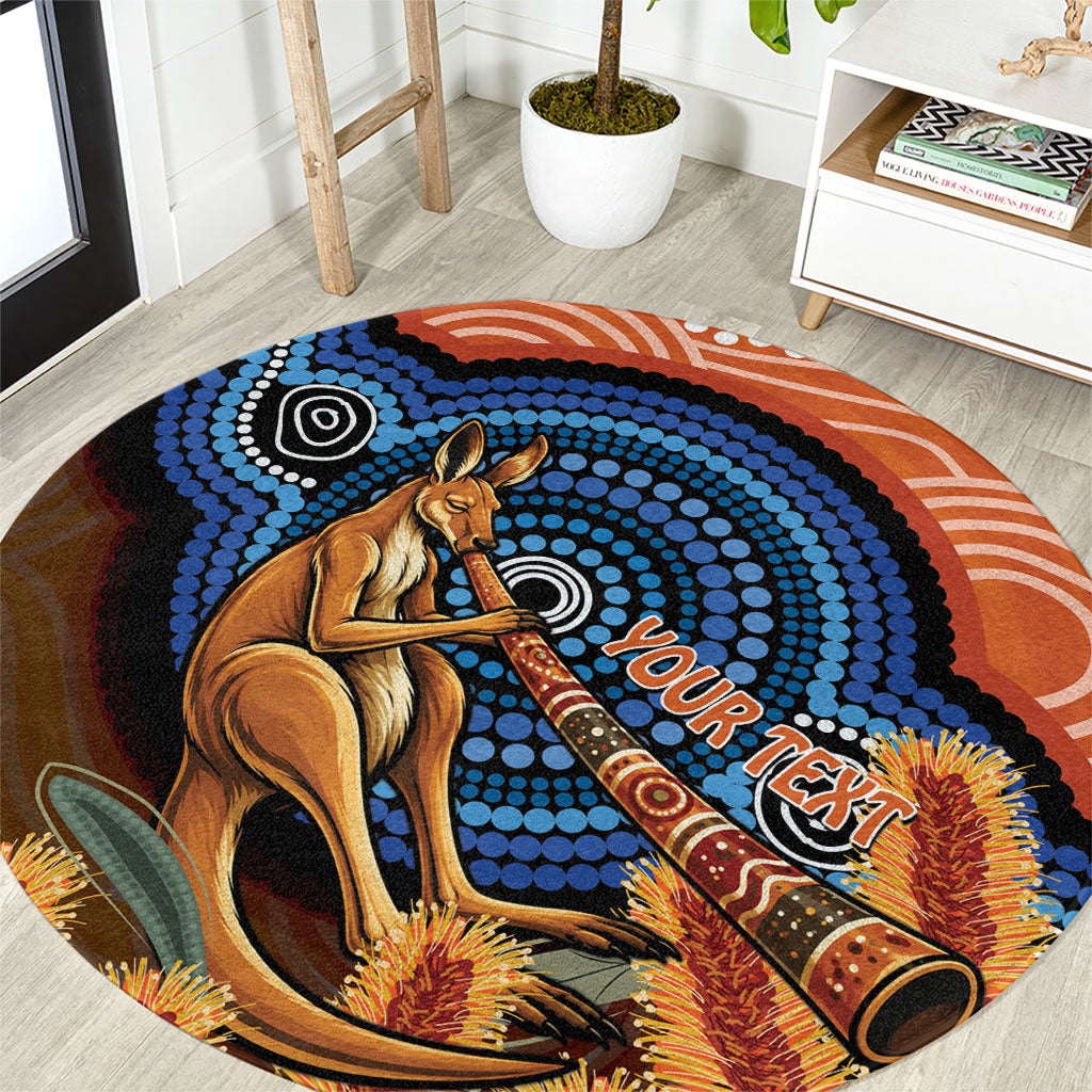 Personalised Australia Kangaroo Didgeridoo Round Carpet Bottlebrush Flowers Indigenous Art