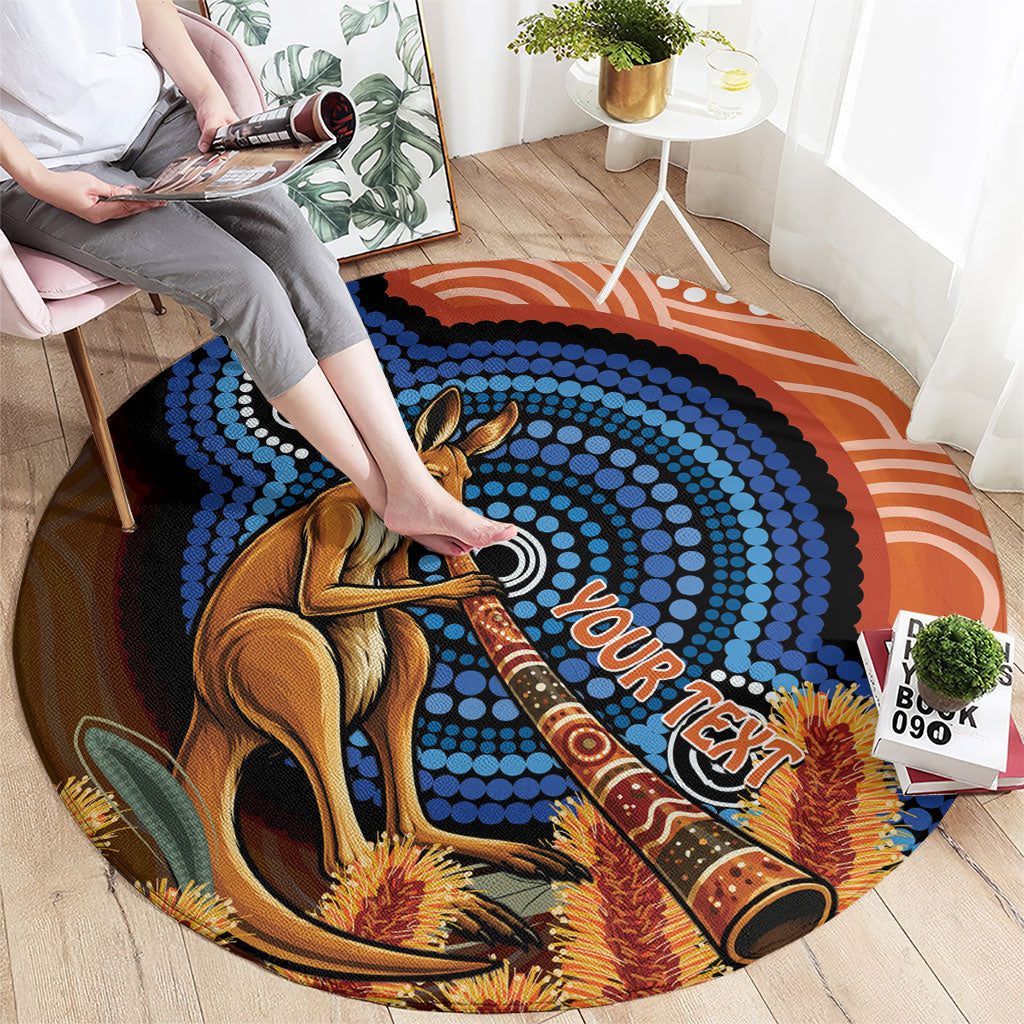 Personalised Australia Kangaroo Didgeridoo Round Carpet Bottlebrush Flowers Indigenous Art