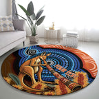 Personalised Australia Kangaroo Didgeridoo Round Carpet Bottlebrush Flowers Indigenous Art