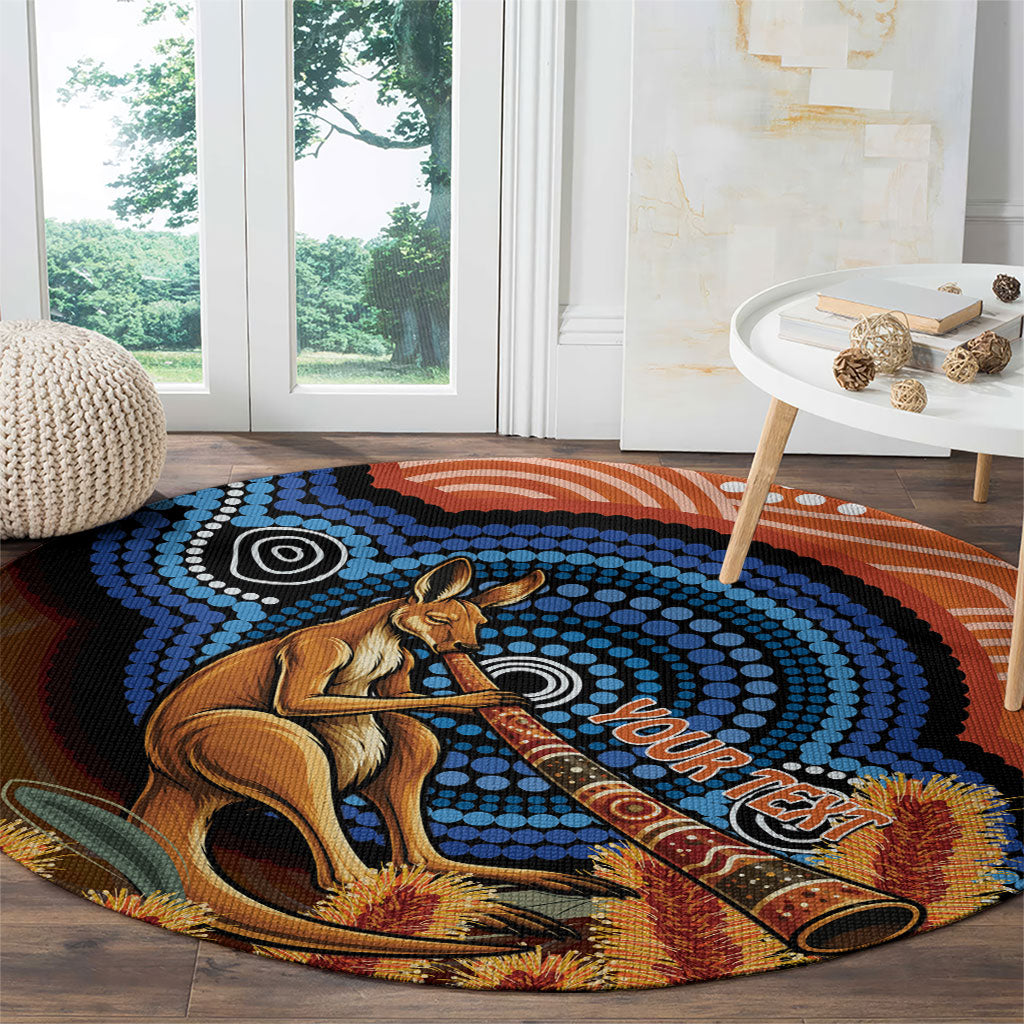 Personalised Australia Kangaroo Didgeridoo Round Carpet Bottlebrush Flowers Indigenous Art