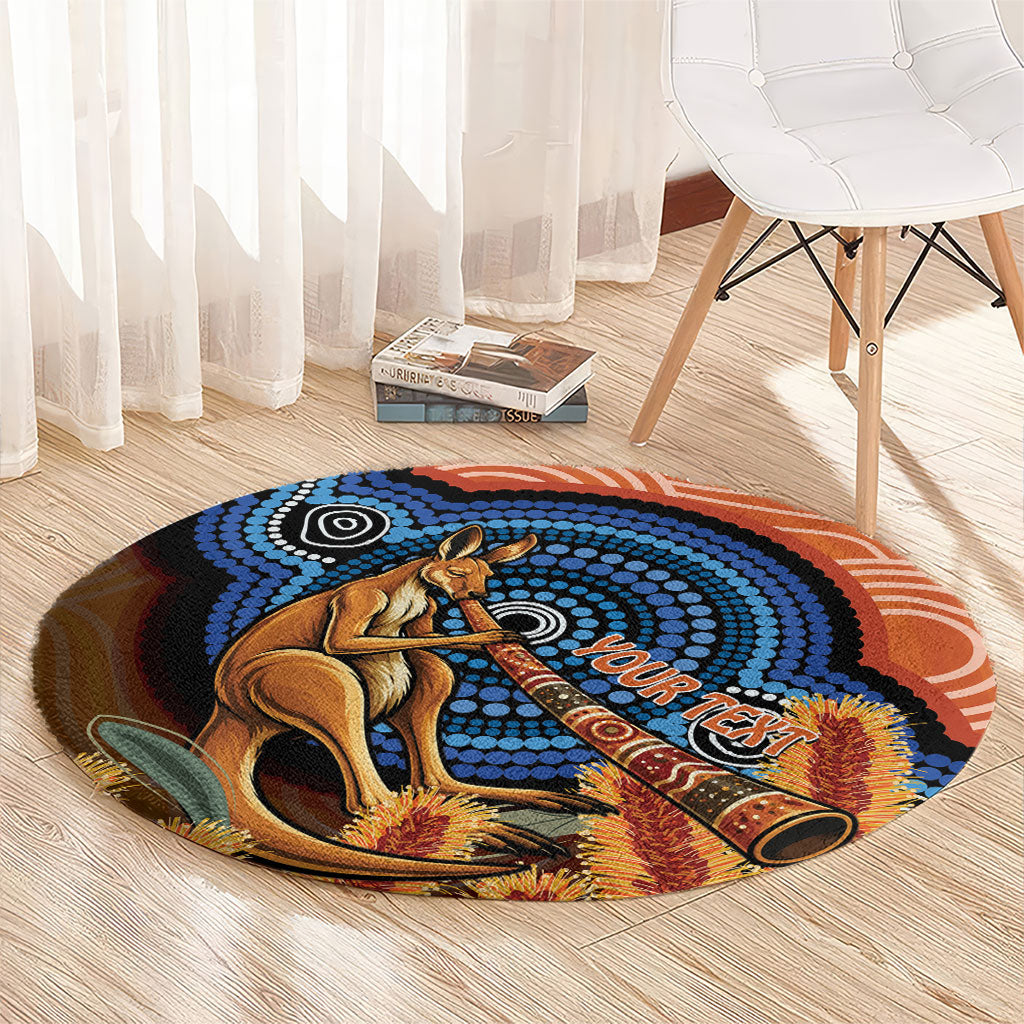 Personalised Australia Kangaroo Didgeridoo Round Carpet Bottlebrush Flowers Indigenous Art