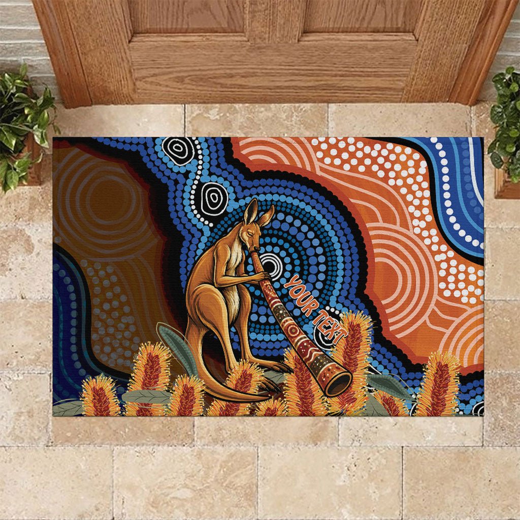 Personalised Australia Kangaroo Didgeridoo Rubber Doormat Bottlebrush Flowers Indigenous Art