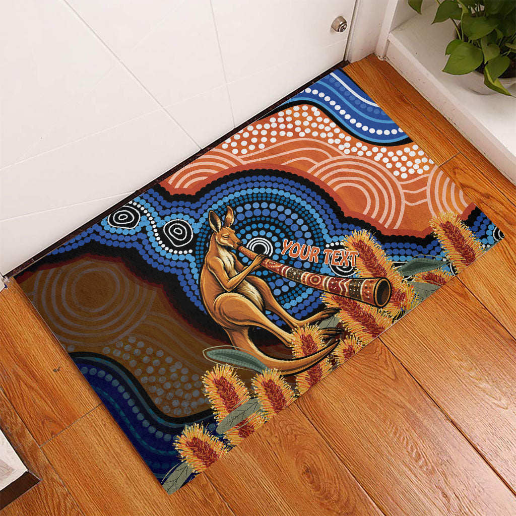 Personalised Australia Kangaroo Didgeridoo Rubber Doormat Bottlebrush Flowers Indigenous Art