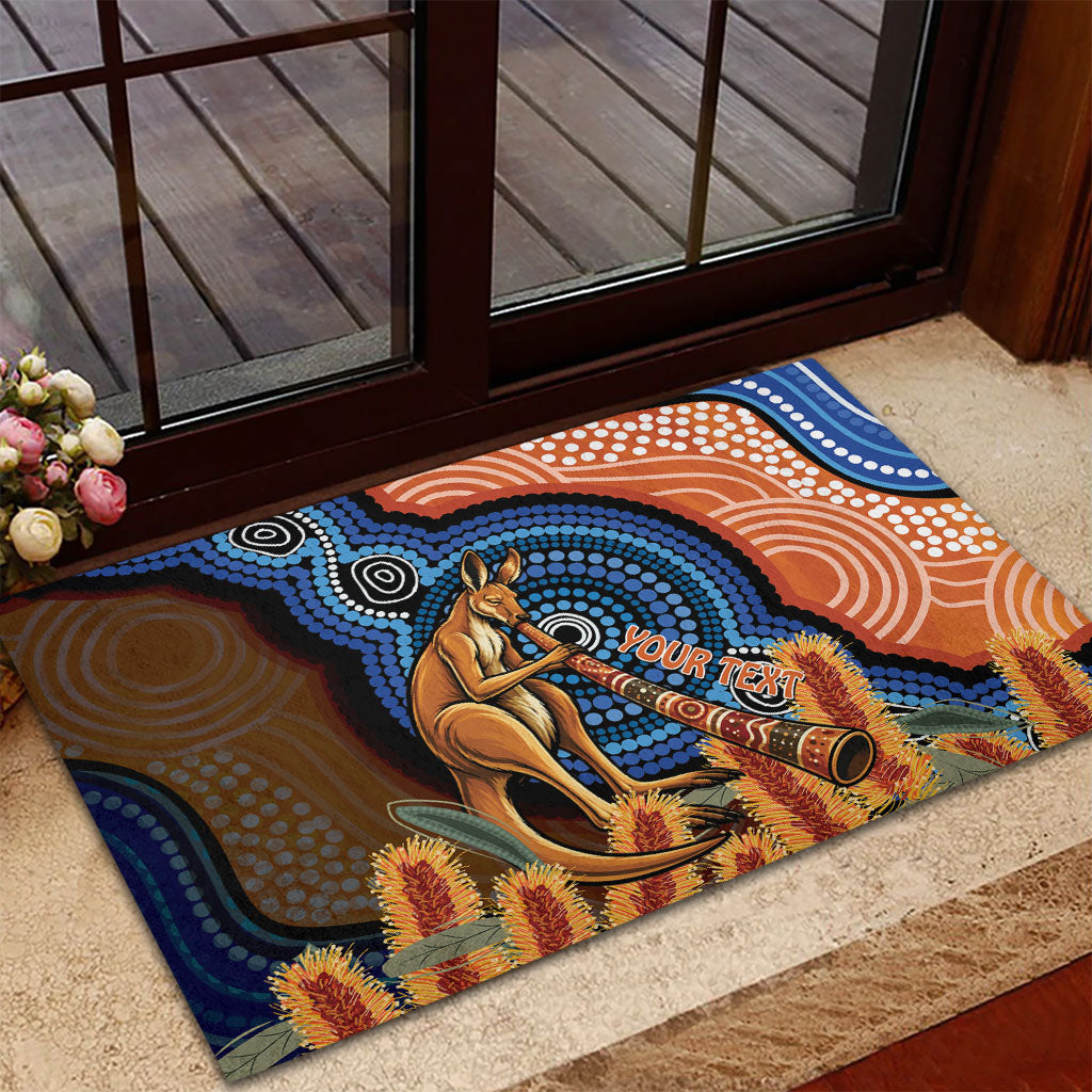 Personalised Australia Kangaroo Didgeridoo Rubber Doormat Bottlebrush Flowers Indigenous Art