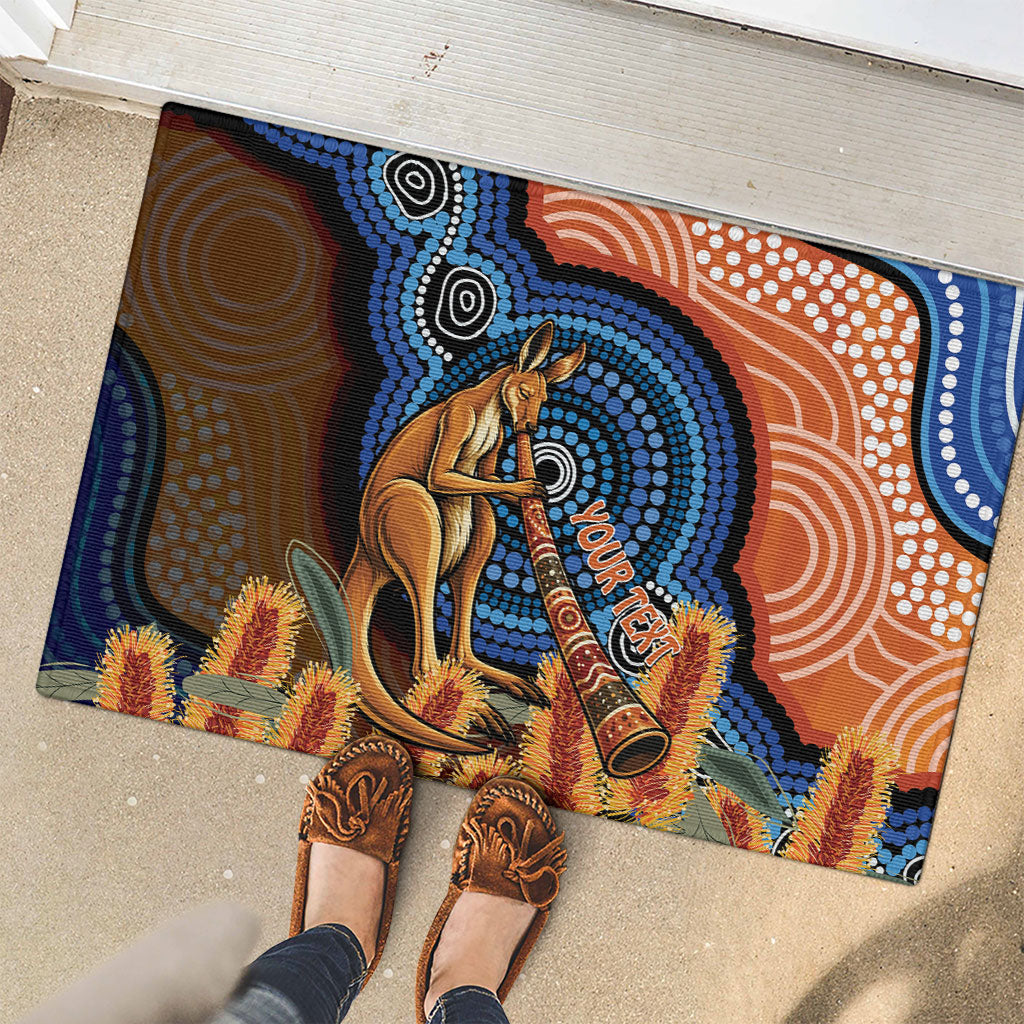 Personalised Australia Kangaroo Didgeridoo Rubber Doormat Bottlebrush Flowers Indigenous Art