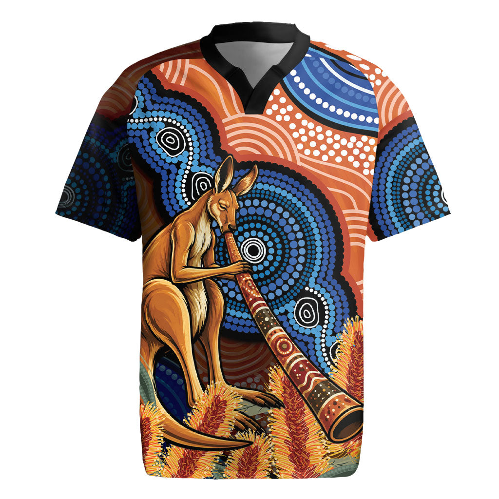 Personalised Australia Kangaroo Didgeridoo Rugby Jersey Bottlebrush Flowers Indigenous Art