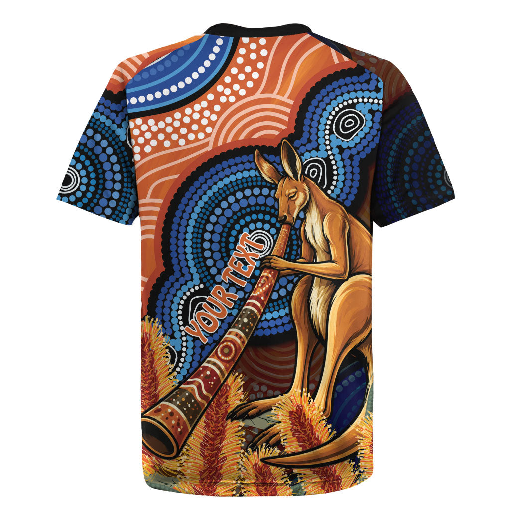 Personalised Australia Kangaroo Didgeridoo Rugby Jersey Bottlebrush Flowers Indigenous Art