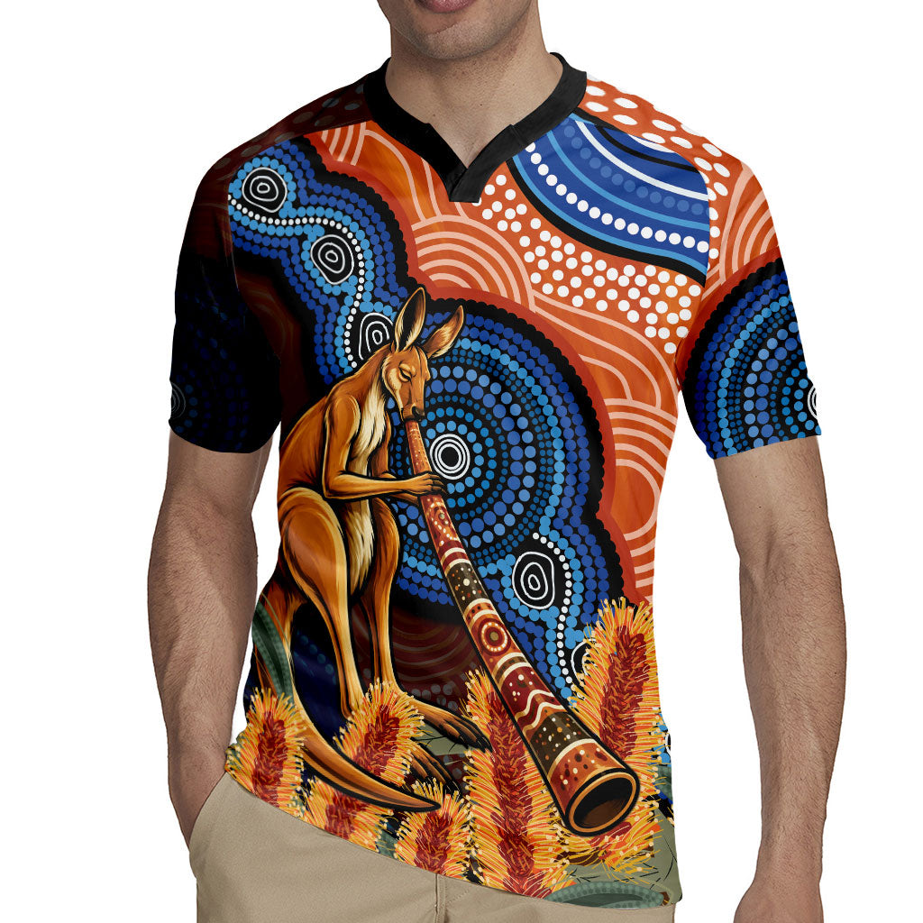 Personalised Australia Kangaroo Didgeridoo Rugby Jersey Bottlebrush Flowers Indigenous Art