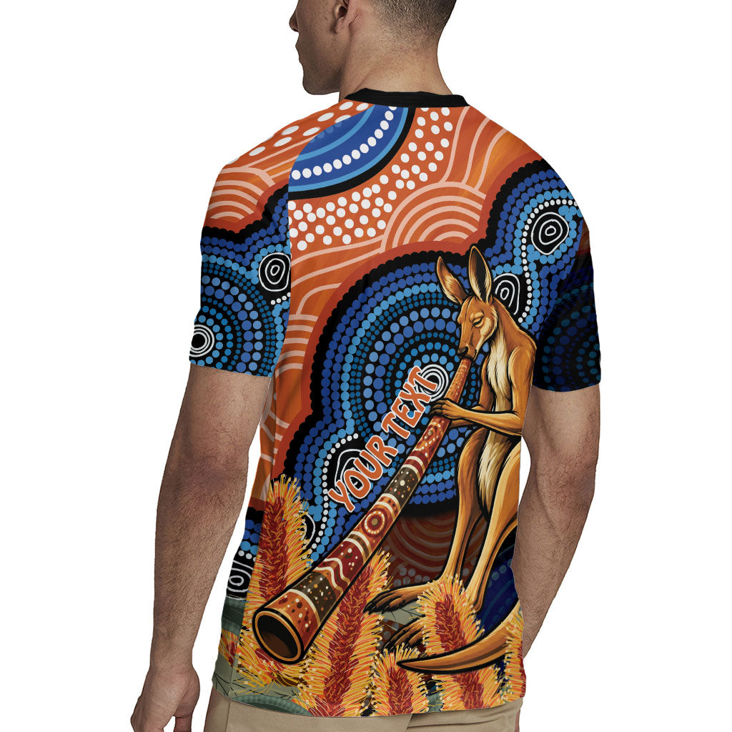 Personalised Australia Kangaroo Didgeridoo Rugby Jersey Bottlebrush Flowers Indigenous Art