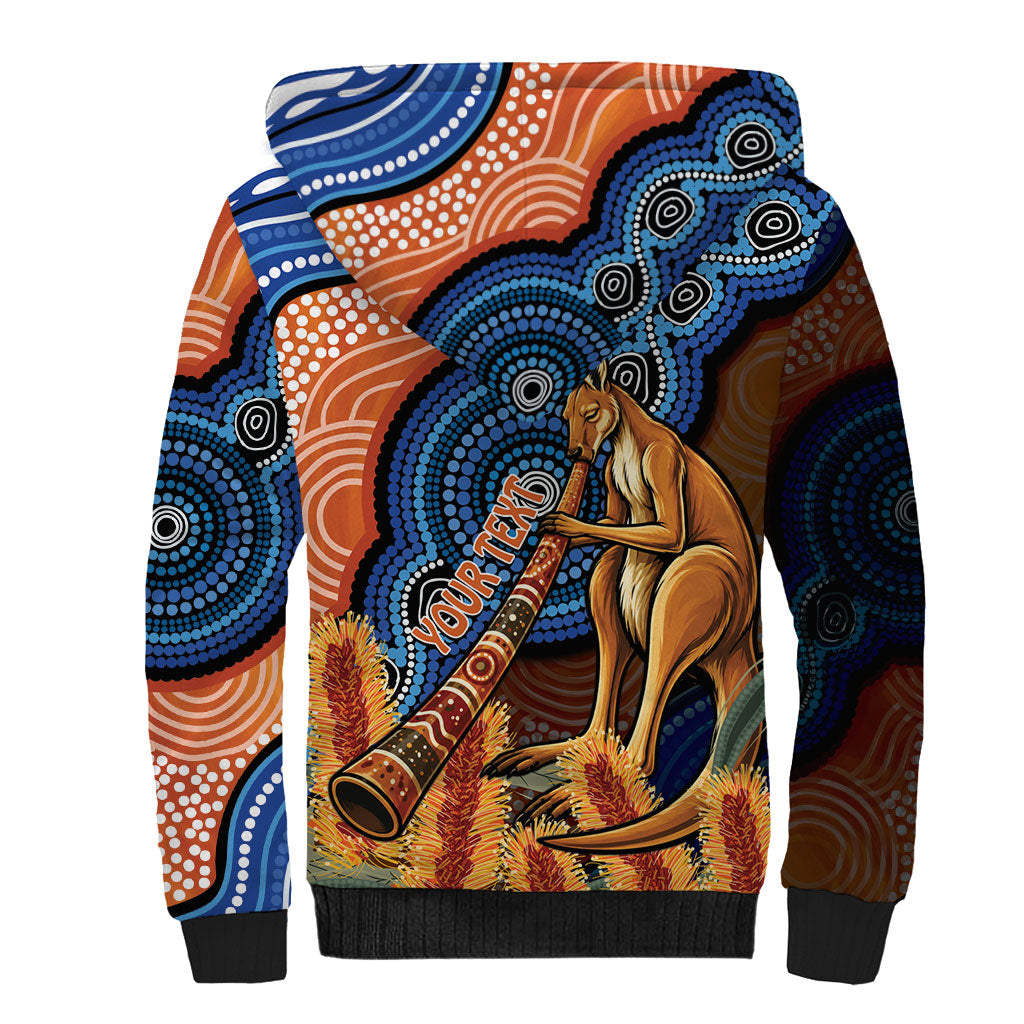 Personalised Australia Kangaroo Didgeridoo Sherpa Hoodie Bottlebrush Flowers Indigenous Art
